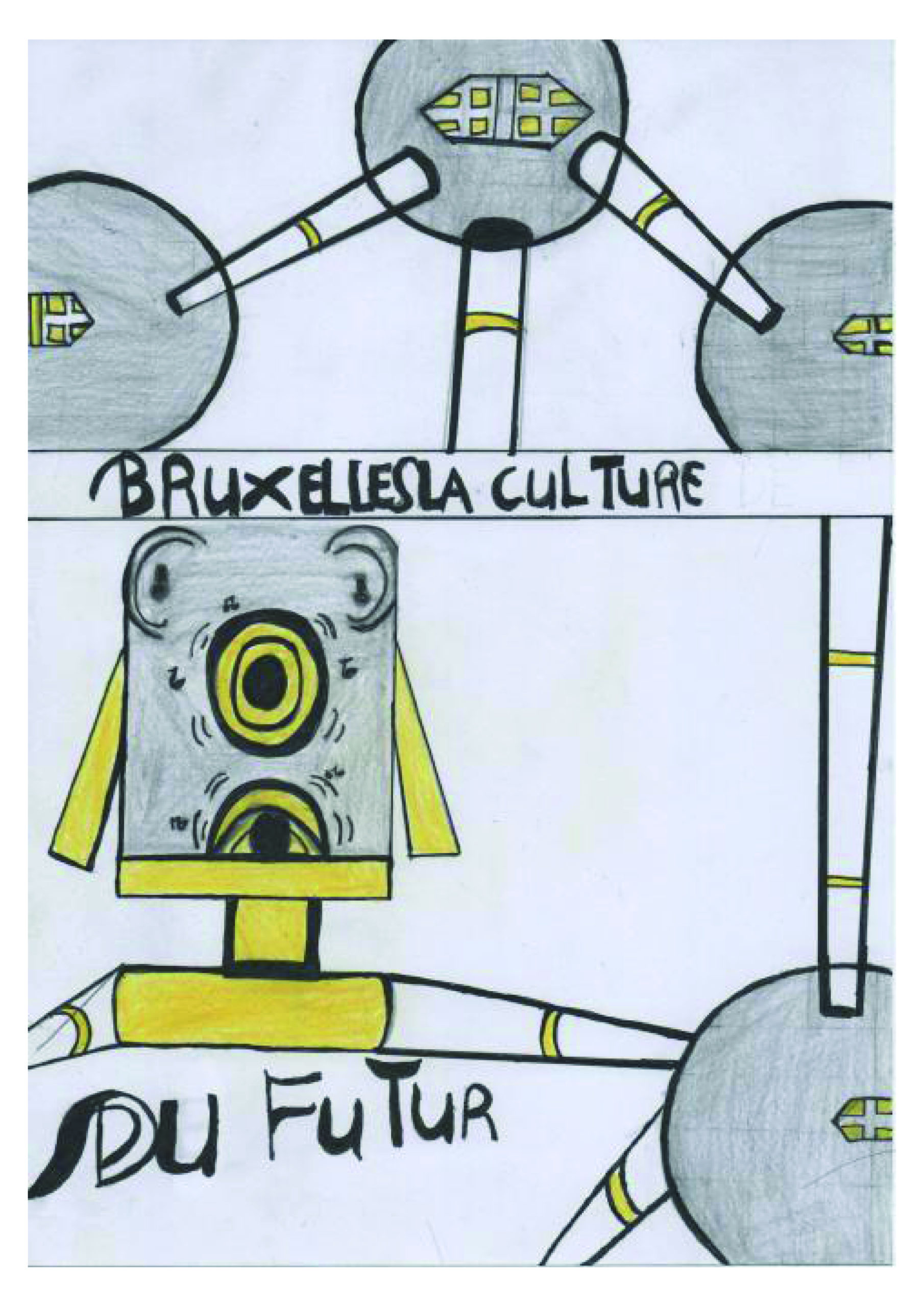 Bruxelles La Culture du Futur - Un robot qui une métaphore de la culture et l'atomium.